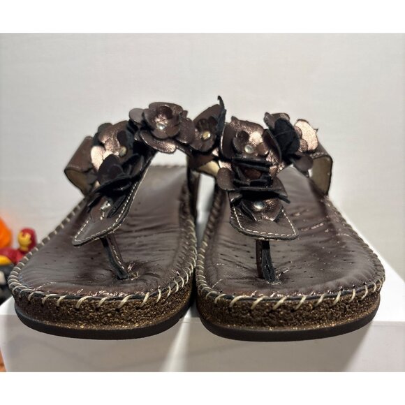 Glamourella Vera Pella Sandles Womens Floral Brown Wedge Leather Size 37 US 6.5 - Picture 3 of 10